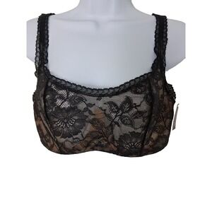 Adore Me Sheer Floral Lace Mesh Bra Size 38D Underwire Dark Coquette‎ Goth Lace